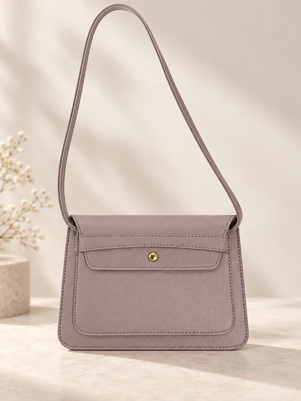 Lavender Vegan Crossbody Bag Minimalist Snap Closure